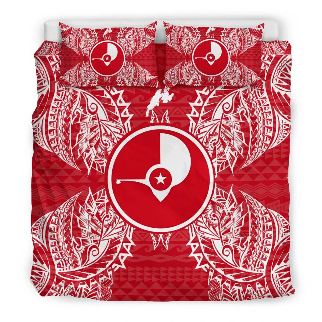 Polynesian Bedding Set - Yap Duvet Cover Set Map Red White