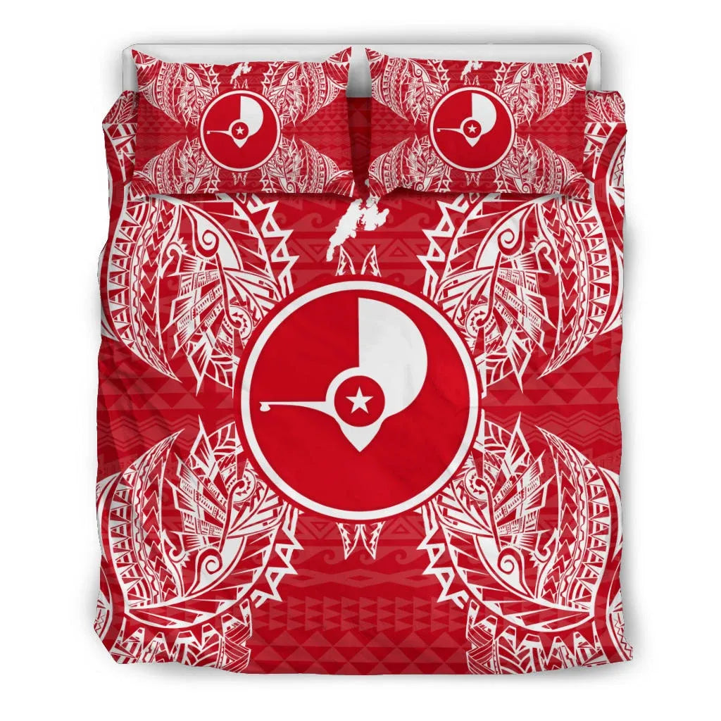 Polynesian Bedding Set - Yap Duvet Cover Set Map Red White