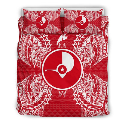 Polynesian Bedding Set - Yap Duvet Cover Set Map Red White