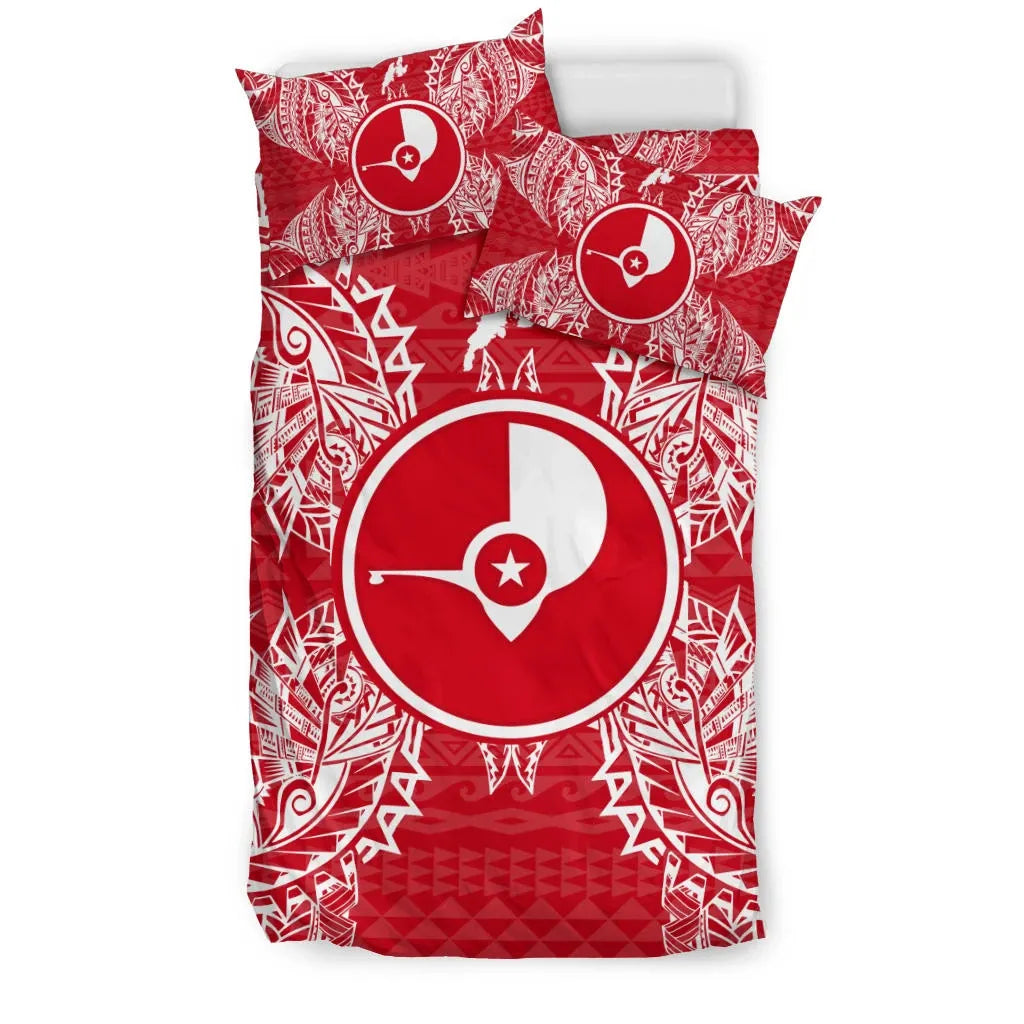 Polynesian Bedding Set - Yap Duvet Cover Set Map Red White