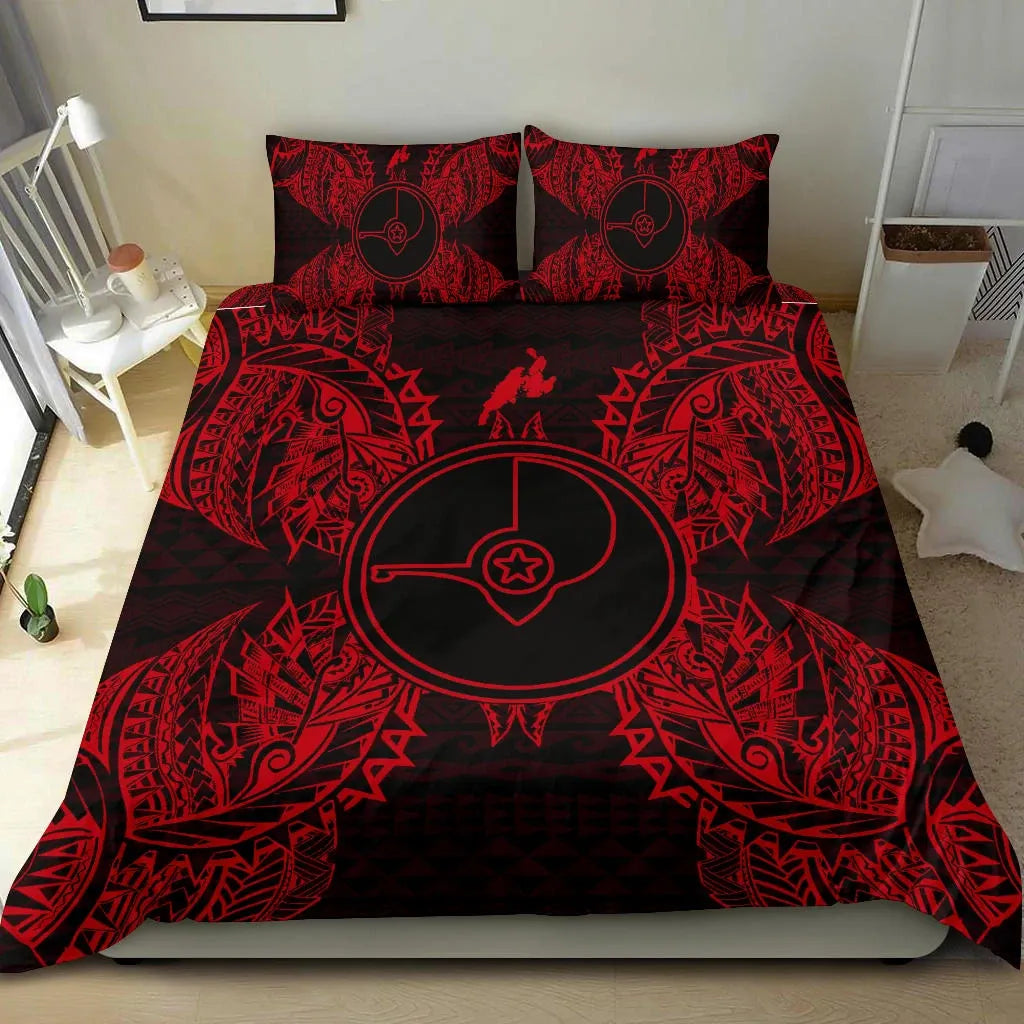 Polynesian Bedding Set - Yap Duvet Cover Set Map Red