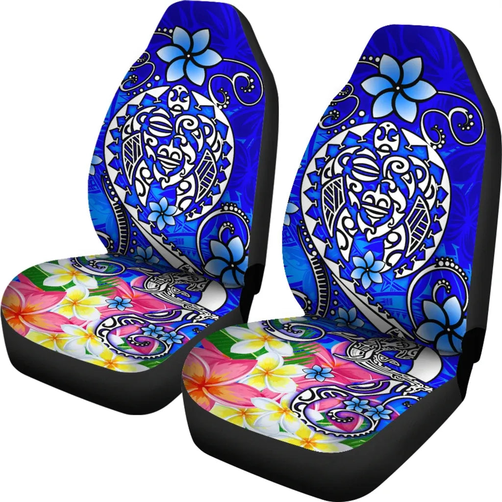 Polynesian Car Seat Covers - Turtle Plumeria Blue Color