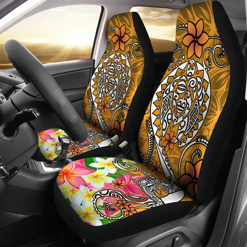 Polynesian Car Seat Covers - Turtle Plumeria Gold Color