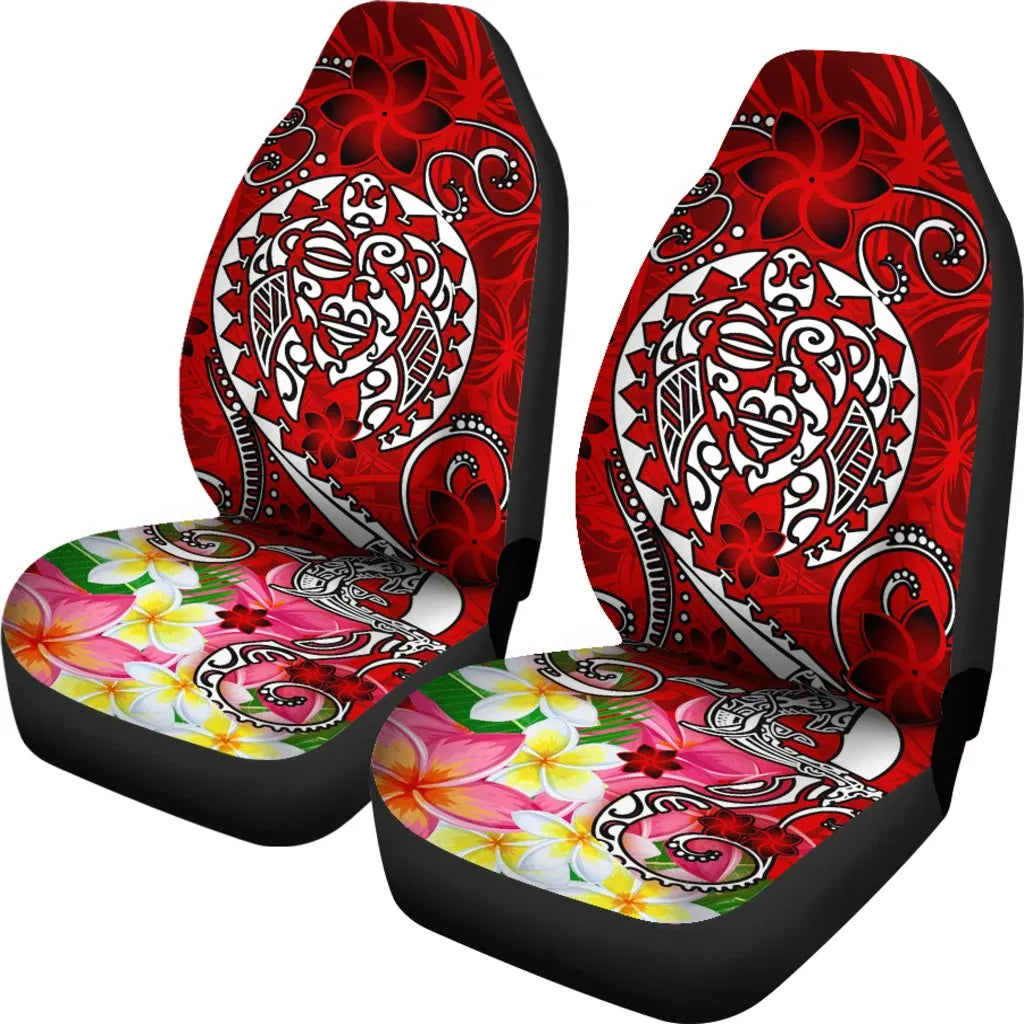 Polynesian Car Seat Covers - Turtle Plumeria Red Color