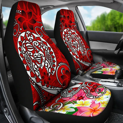 Polynesian Car Seat Covers - Turtle Plumeria Red Color