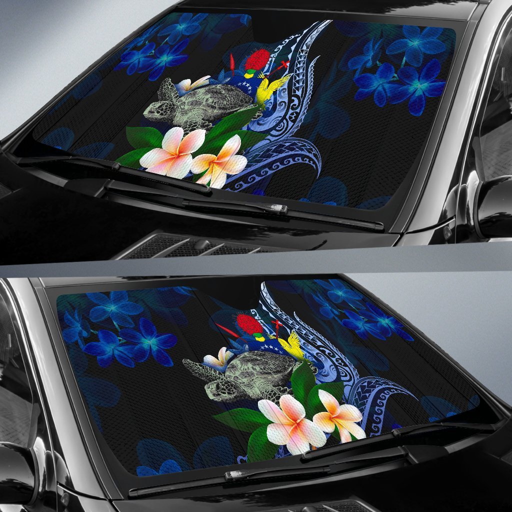 Polynesian Cook Islands Sun Shades - Turtle With Plumeria Flowers