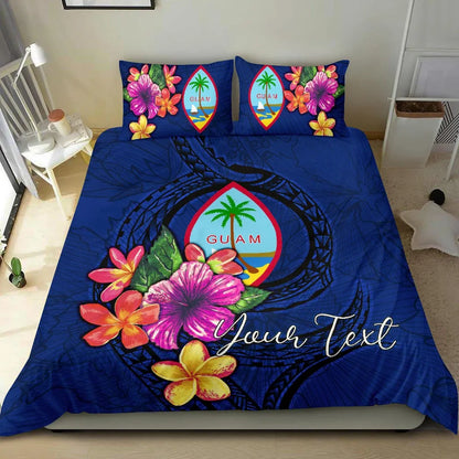 Polynesian Custom Personalised Bedding Set - Guam Duvet Cover Set Floral With Seal Blue