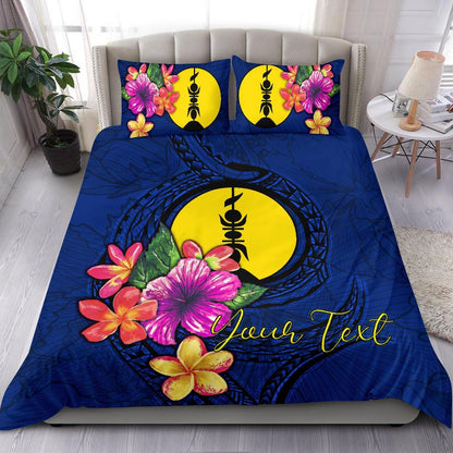 Polynesian Custom Personalised Bedding Set - New Caledonia Duvet Cover Set Floral With Seal Blue