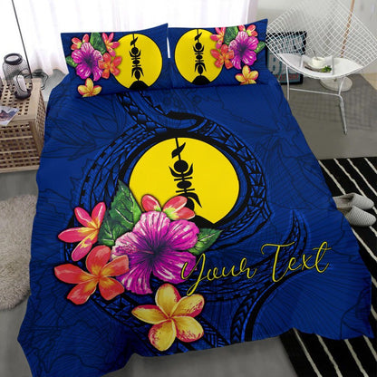Polynesian Custom Personalised Bedding Set - New Caledonia Duvet Cover Set Floral With Seal Blue