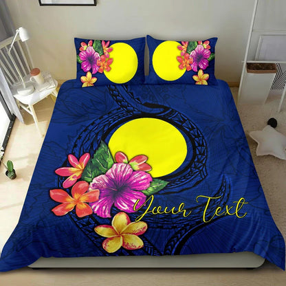 Polynesian Custom Personalised Bedding Set - Palau Duvet Cover Set Floral With Seal Blue