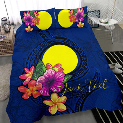 Polynesian Custom Personalised Bedding Set - Palau Duvet Cover Set Floral With Seal Blue