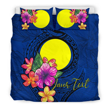 Polynesian Custom Personalised Bedding Set - Palau Duvet Cover Set Floral With Seal Blue