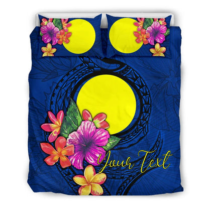 Polynesian Custom Personalised Bedding Set - Palau Duvet Cover Set Floral With Seal Blue