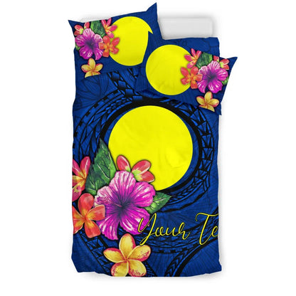 Polynesian Custom Personalised Bedding Set - Palau Duvet Cover Set Floral With Seal Blue