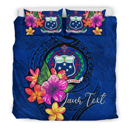 Polynesian Custom Personalised Bedding Set - Samoa Duvet Cover Set Floral With Seal Blue