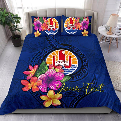 Polynesian Custom Personalised Bedding Set - Tahiti Duvet Cover Set Floral With Seal Blue