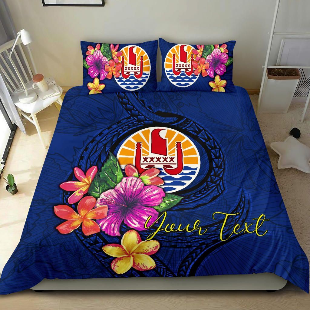 Polynesian Custom Personalised Bedding Set - Tahiti Duvet Cover Set Floral With Seal Blue