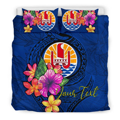 Polynesian Custom Personalised Bedding Set - Tahiti Duvet Cover Set Floral With Seal Blue
