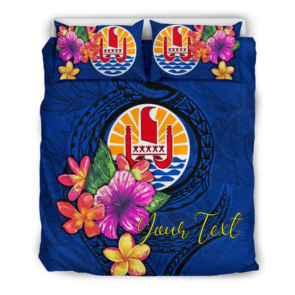 Polynesian Custom Personalised Bedding Set - Tahiti Duvet Cover Set Floral With Seal Blue