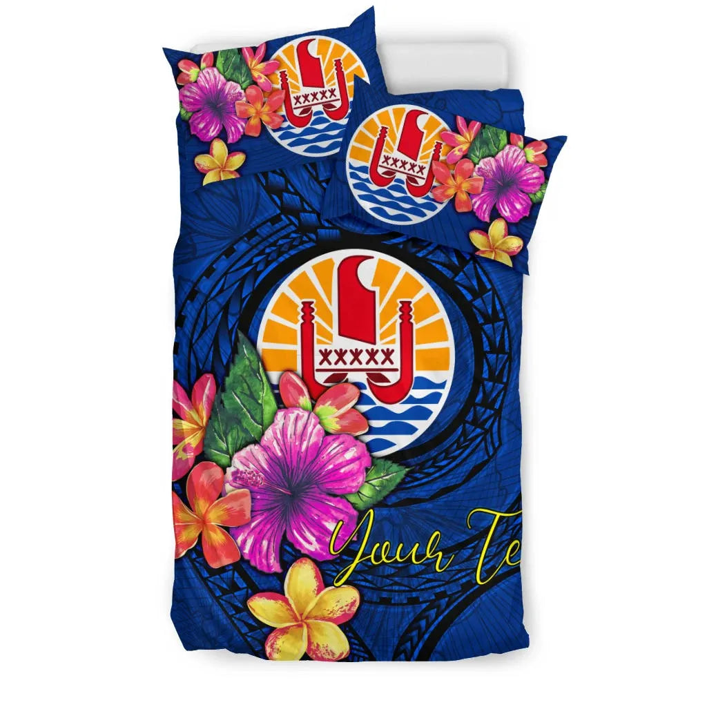 Polynesian Custom Personalised Bedding Set - Tahiti Duvet Cover Set Floral With Seal Blue