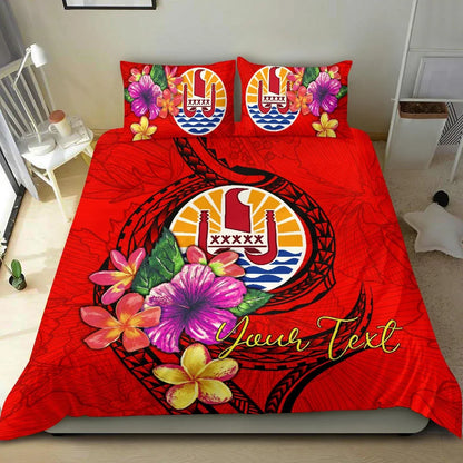 Polynesian Custom Personalised Bedding Set - Tahiti Duvet Cover Set Floral With Seal Red