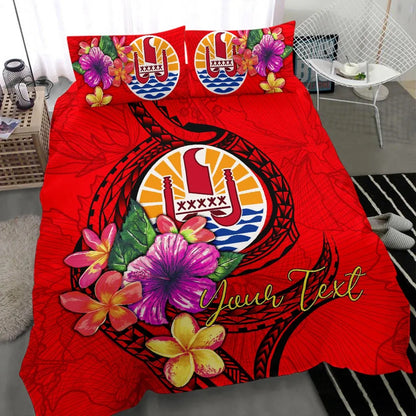 Polynesian Custom Personalised Bedding Set - Tahiti Duvet Cover Set Floral With Seal Red