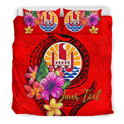 Polynesian Custom Personalised Bedding Set - Tahiti Duvet Cover Set Floral With Seal Red