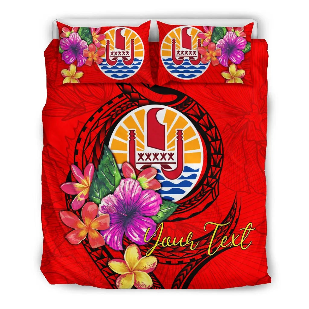 Polynesian Custom Personalised Bedding Set - Tahiti Duvet Cover Set Floral With Seal Red