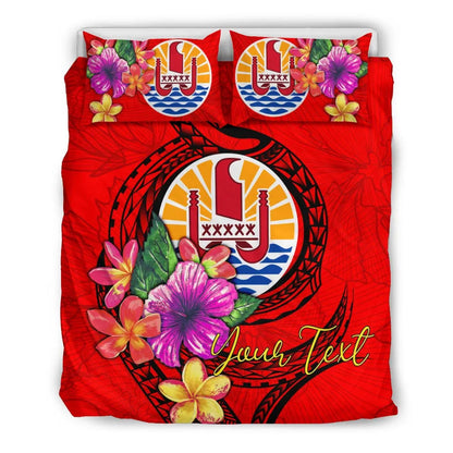 Polynesian Custom Personalised Bedding Set - Tahiti Duvet Cover Set Floral With Seal Red