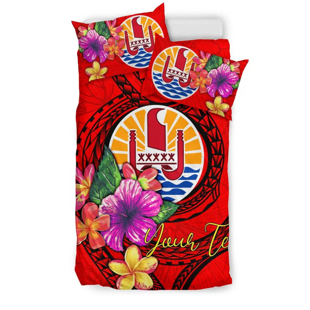 Polynesian Custom Personalised Bedding Set - Tahiti Duvet Cover Set Floral With Seal Red
