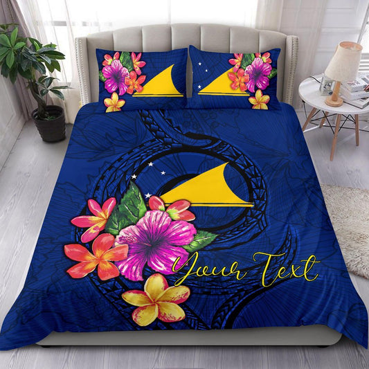 Polynesian Custom Personalised Bedding Set - Tokelau Duvet Cover Set Floral With Seal Blue