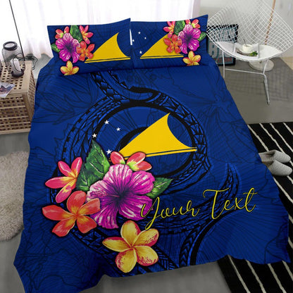 Polynesian Custom Personalised Bedding Set - Tokelau Duvet Cover Set Floral With Seal Blue
