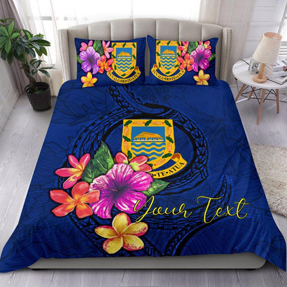 Polynesian Custom Personalised Bedding Set - Tuvalu Duvet Cover Set Floral With Seal Blue