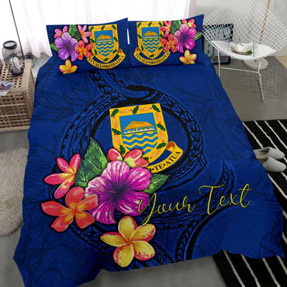 Polynesian Custom Personalised Bedding Set - Tuvalu Duvet Cover Set Floral With Seal Blue