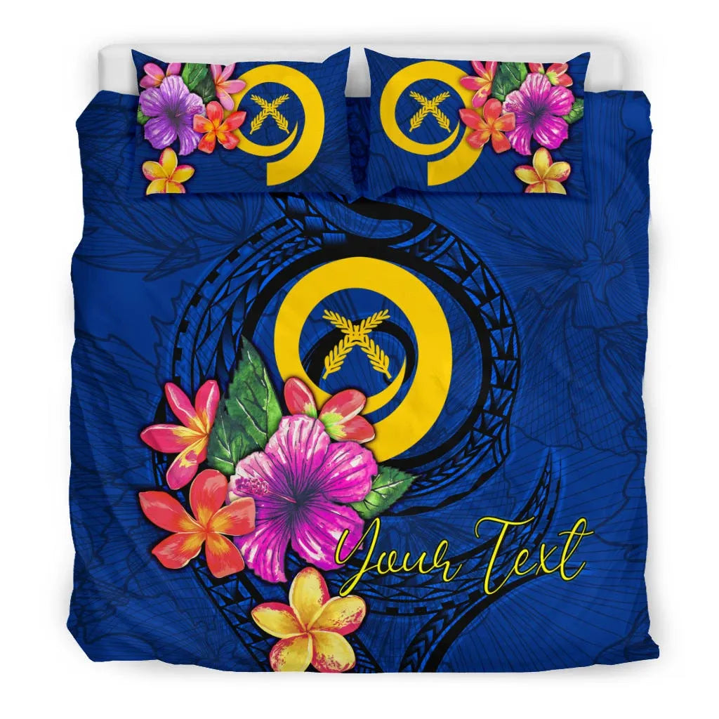 Polynesian Custom Personalised Bedding Set - Vanuatu Duvet Cover Set Floral With Seal Blue
