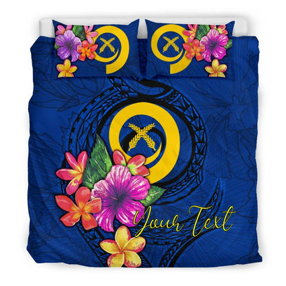 Polynesian Custom Personalised Bedding Set - Vanuatu Duvet Cover Set Floral With Seal Blue