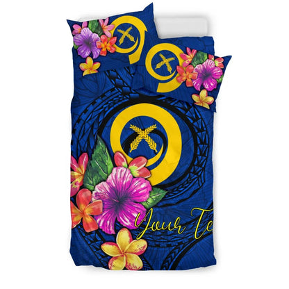 Polynesian Custom Personalised Bedding Set - Vanuatu Duvet Cover Set Floral With Seal Blue