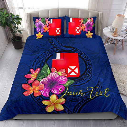 Polynesian Custom Personalised Bedding Set - Wallis And Futuna Duvet Cover Set Floral With Seal Blue