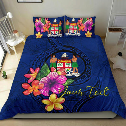 Polynesian Custom Personalised Bedding Set - Fiji Duvet Cover Set Floral With Seal Blue