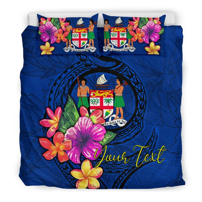 Polynesian Custom Personalised Bedding Set - Fiji Duvet Cover Set Floral With Seal Blue