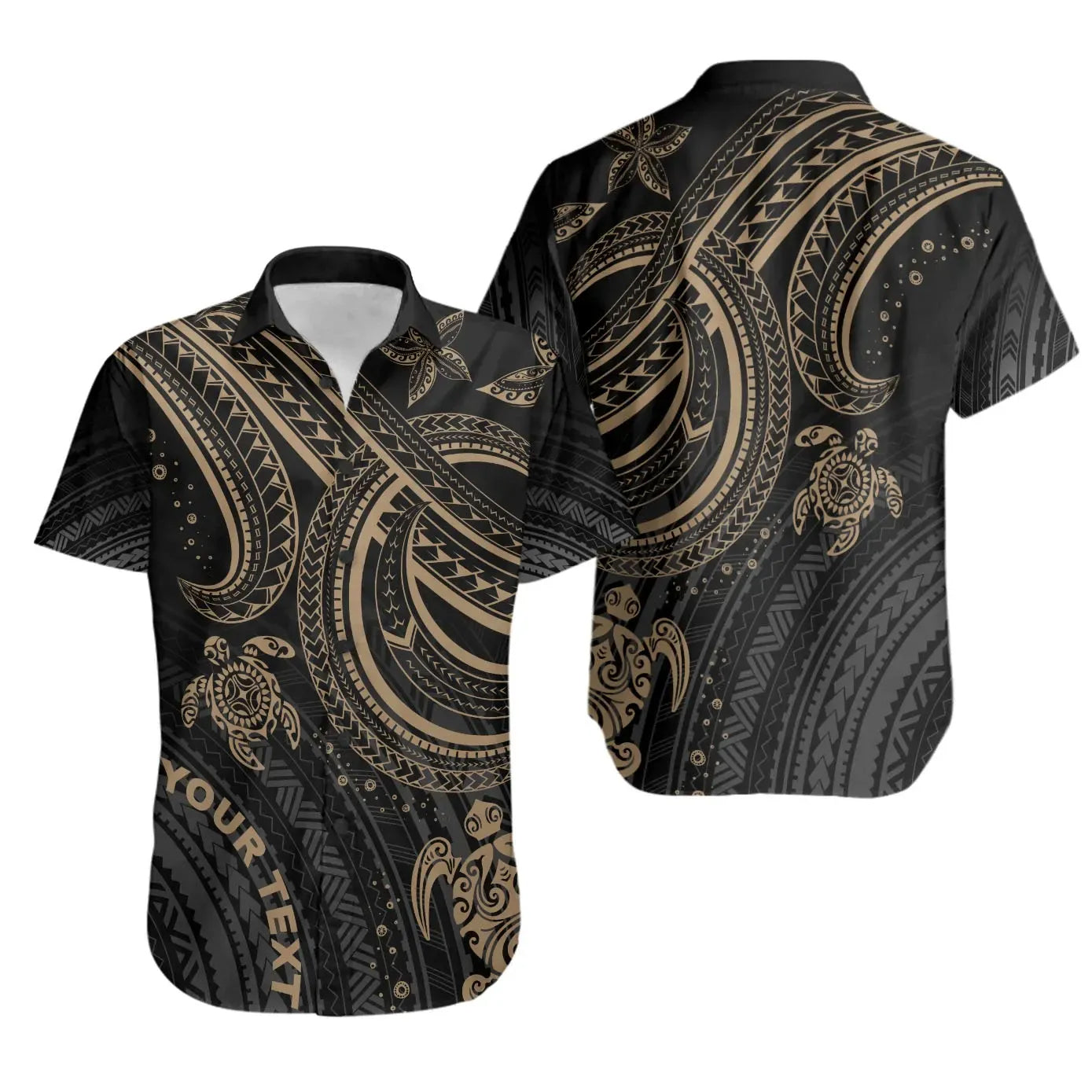 Polynesian Custom Personalised Short Sleeve Shirt - Gold Turtle