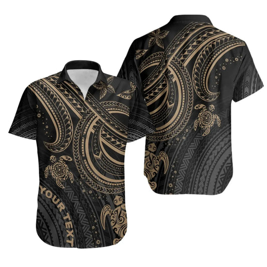 Polynesian Custom Personalised Short Sleeve Shirt - Gold Turtle