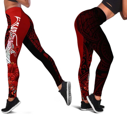 Polynesian Custom Personalised Legging  - Coat Of Arm With Hibiscus