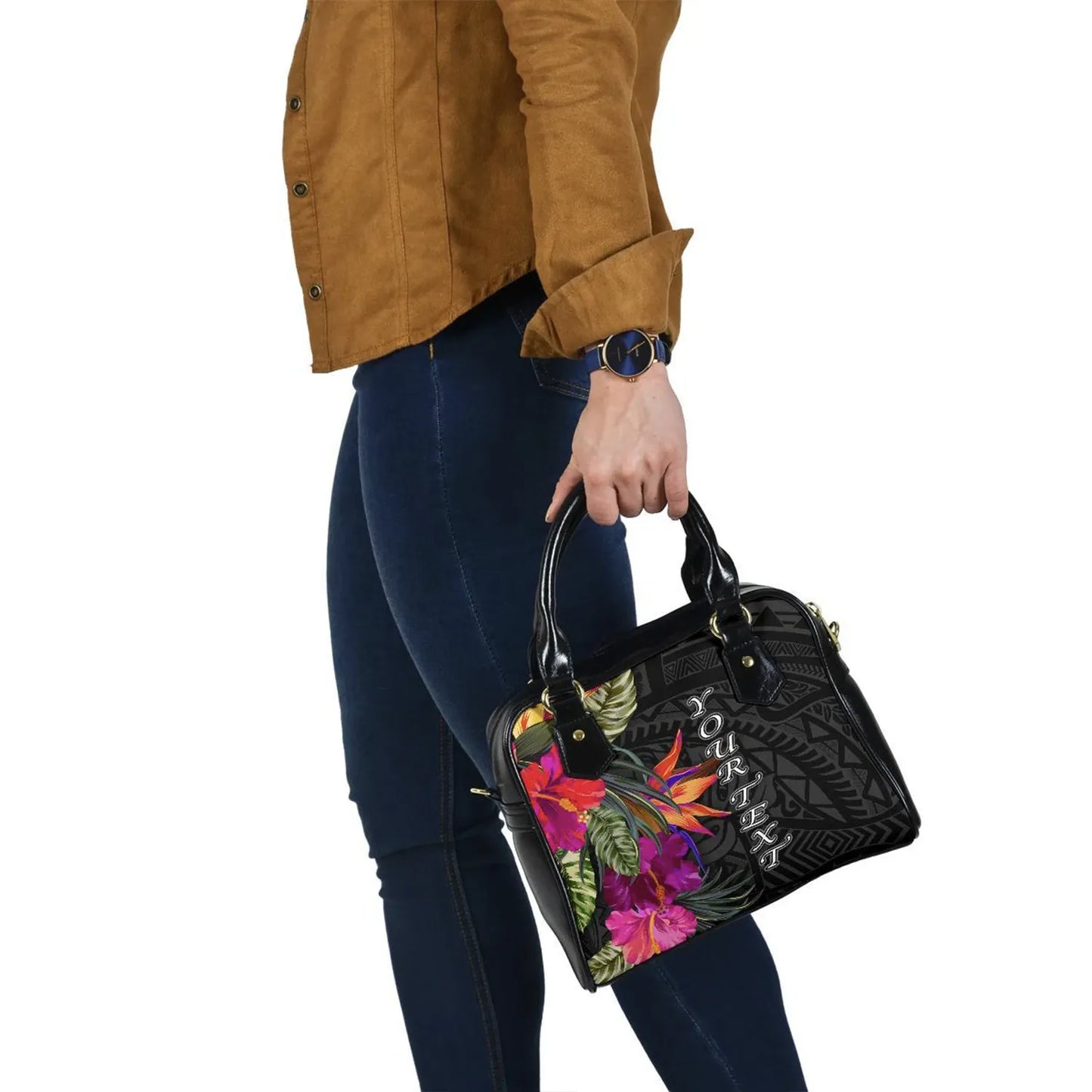 Polynesian Custom Personalised Shoulder Handbag - Hibiscus Pattern