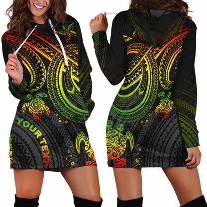 Polynesian Custom Personalised Female Hoodie Dress - Reggae Turtle