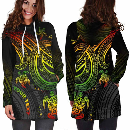 Polynesian Custom Personalised Female Hoodie Dress - Reggae Turtle