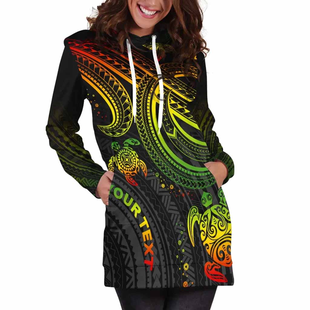 Polynesian Custom Personalised Female Hoodie Dress - Reggae Turtle