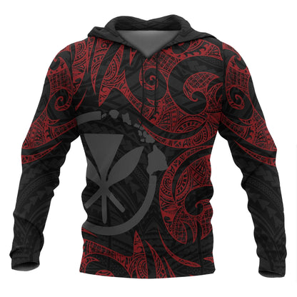 Polynesian Hawaii ll Over Hoodie - Red Tribal