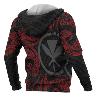 Polynesian Hawaii ll Over Hoodie - Red Tribal