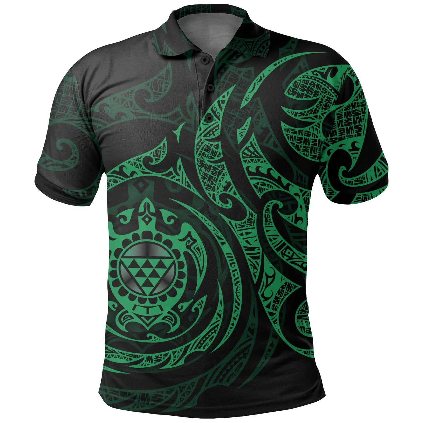 Polynesian All Over Polo Shirt - Polynesian Green Turtle Tribal Tattoo